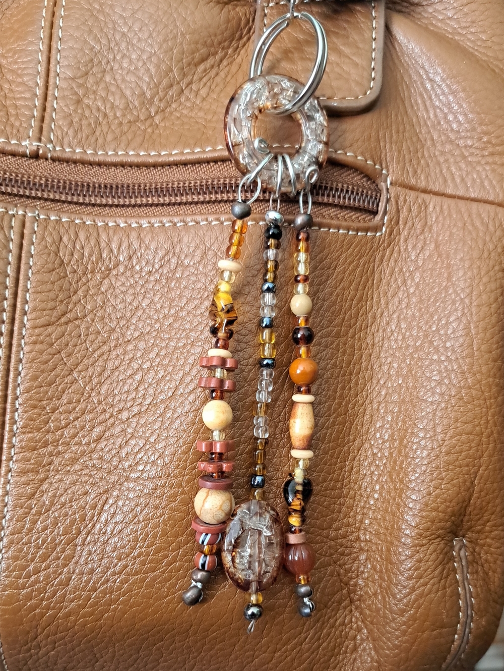 Hand Crafted Bag Purse Jewelry Brown Beaded Charm